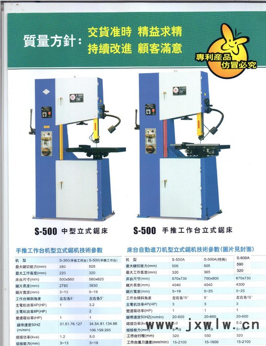 臺灣/佛山圣偉立式帶鋸床S-360/400/500/600/