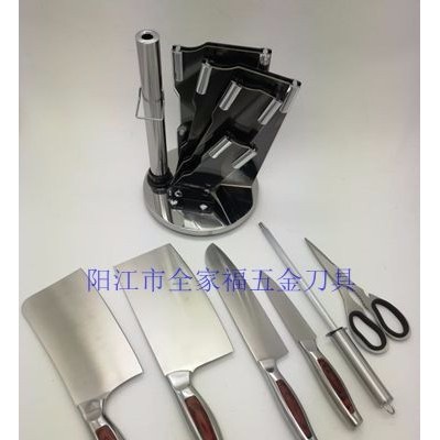 陽江不銹**具  亞克力可旋轉(zhuǎn)套裝菜刀七件套Q -7802  廠家批發(fā)禮品套刀
