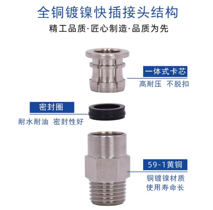 諾恒廠家氣管接頭黃銅鍍鎳Y型快插全銅PU管接頭金屬快插三通PY