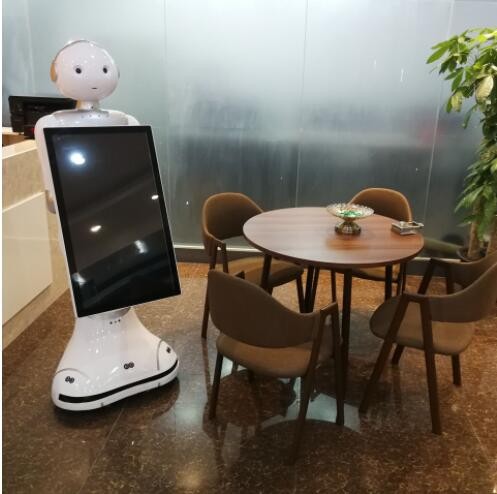 迎賓機器人蒜頭32寸豎屏觸摸屏廣告宣傳業(yè)務辦理查詢服務機器人